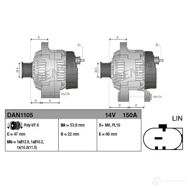 Генератор DENSO 803711 8717613039847 dan1105 E A3ZO9B изображение 2