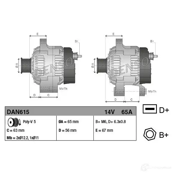 Генератор DENSO DAN615 8717613020173 8EL FM 803816 изображение 3