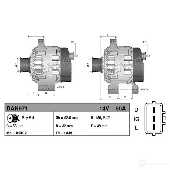 Генератор DENSO E ENT8H 803878 DAN971 8717613023532 изображение 2