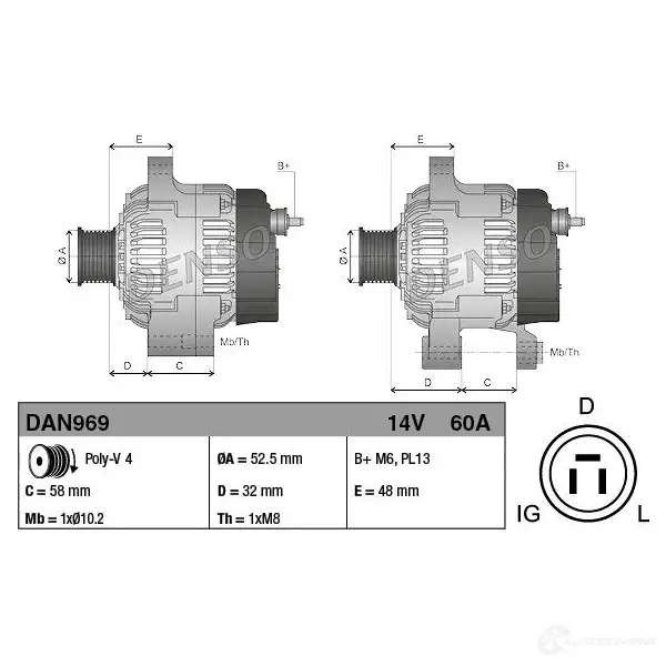 Генератор DENSO 803876 DAN969 8717613023518 AB SLQF изображение 2