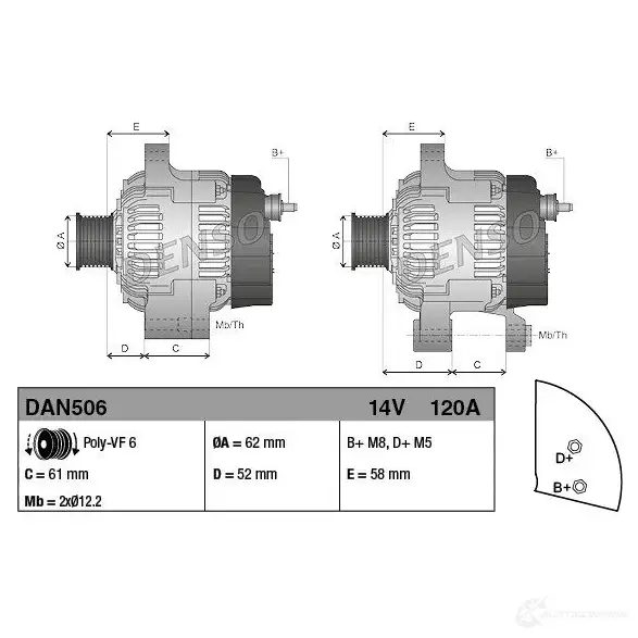 Генератор DENSO 803779 3 GUPF 8717613019191 DAN506 изображение 2