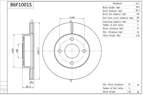 Тормозной диск AISIN NZIBB4 F 1440146783 B6F1001S