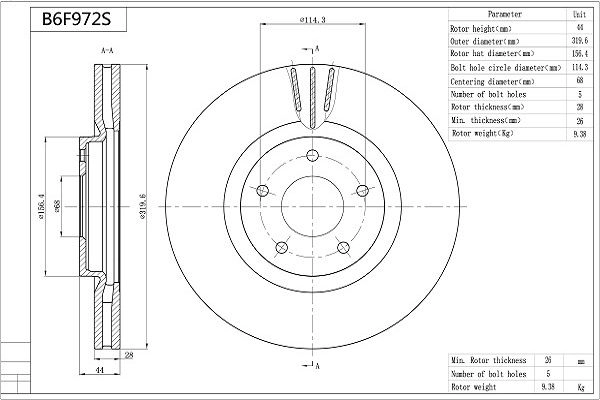 Тормозной диск AISIN B6F927S 00ZJ CP5 1440146793 изображение 0