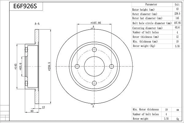 Тормозной диск AISIN RFW ZW E6F926S 1440147026