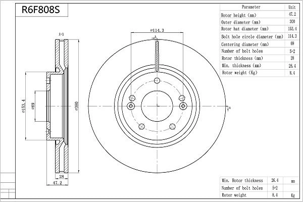 Тормозной диск AISIN R6F808S P25F 8 1440148403