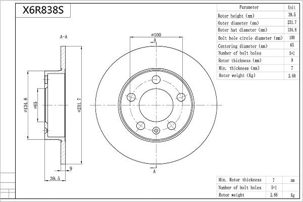 Тормозной диск AISIN B R39F 1440149101 X6R838S изображение 0