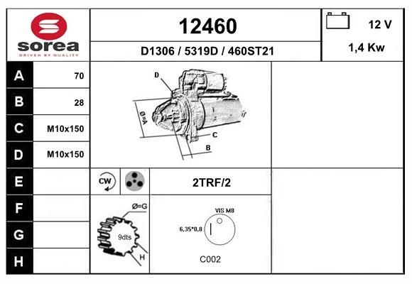 Стартер EAI 12460 1441006862 YZL 145 изображение 0