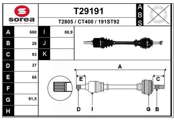 Приводной вал EAI 1441009376 CM T4UPM T29191