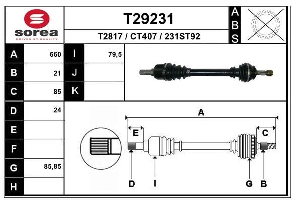 Приводной вал EAI T29231 1441009404 PIX FAX