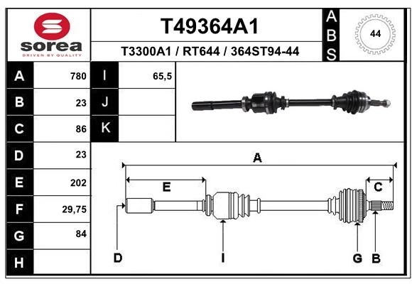 Приводной вал EAI T49364A1 HR7W CF3 1441009524 изображение 0