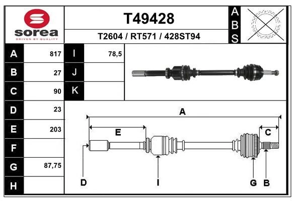 Приводной вал EAI T49428 1441009585 SBGUD 8