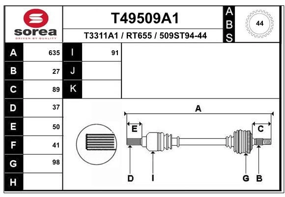 Приводной вал EAI PNH DRH T49509A1 1441009635 изображение 0
