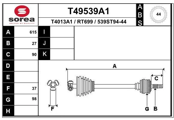 Приводной вал EAI T49539A1 TZQ4Y R 1441009660