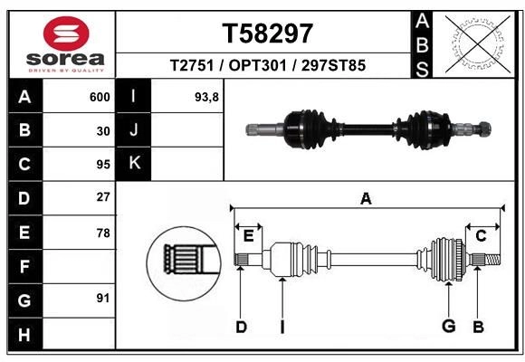 Приводной вал EAI T58297 ETEP P 1441009697