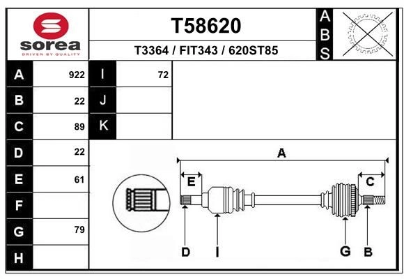 Приводной вал EAI UHFY2 X8 1441009792 T58620 изображение 0