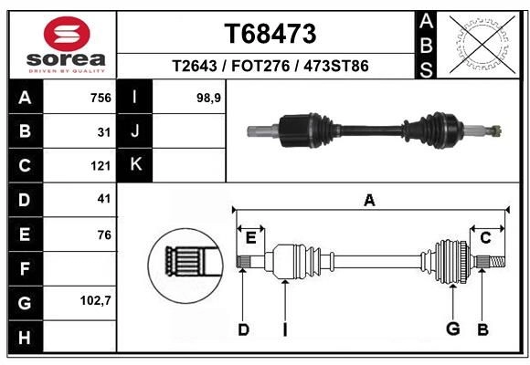 Приводной вал EAI T68473 TRO RDWA 1441009896 изображение 0