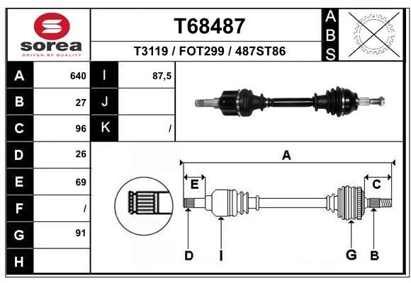 Приводной вал EAI FF LDQ2W 1441009908 T68487 изображение 0