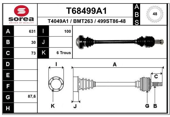 Приводной вал EAI T68499A1 VDR ZFFU 1441009919 изображение 0