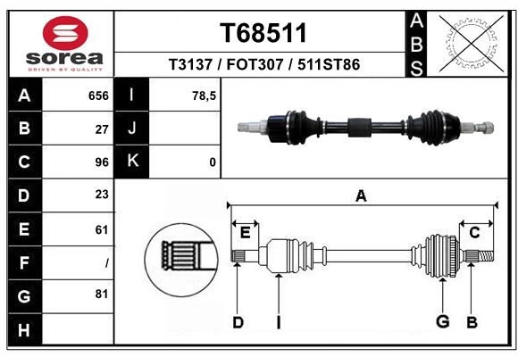 Приводной вал EAI RJPJ M T68511 1441009929 изображение 0