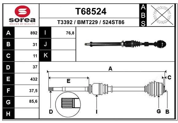 Приводной вал EAI TF LPOS3 1441009942 T68524 изображение 0