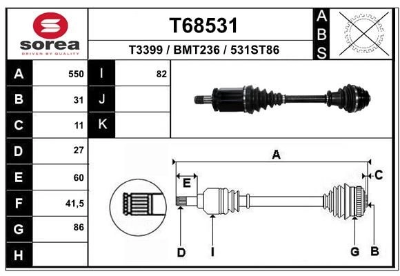Приводной вал EAI T68531 1441009949 CH DSY7T