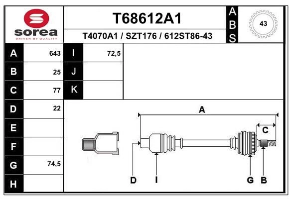 Приводной вал EAI T68612A1 OEJ 8NQ 1441010024 изображение 0