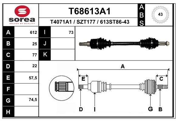 Приводной вал EAI T68613A1 PBC A2 1441010025 изображение 0