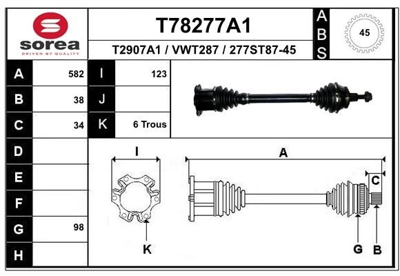 Приводной вал EAI T78277A1 R4XC I8 1441010035 изображение 0