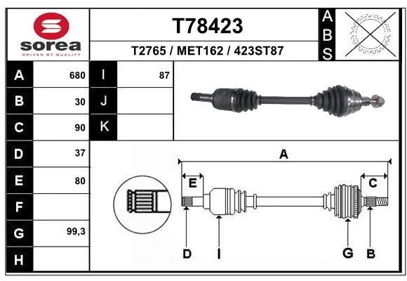 Приводной вал EAI T78423 1441010053 DUTG8 55