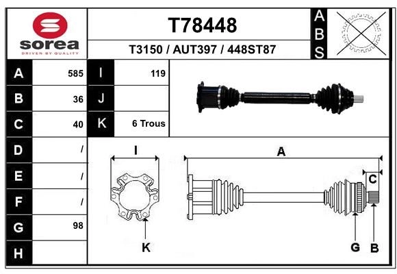Приводной вал EAI T78448 1441010077 C Z420 изображение 0