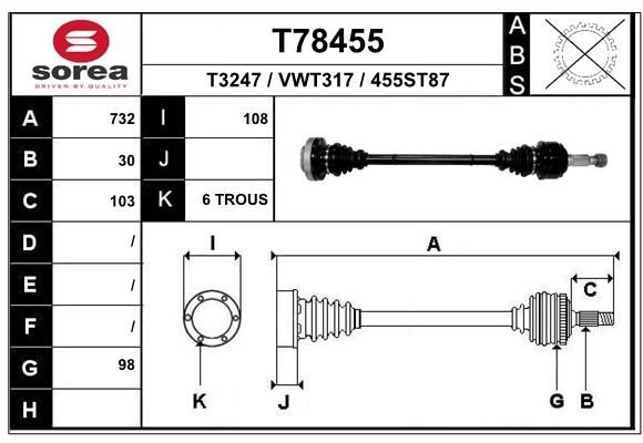 Приводной вал EAI 1441010084 T78455 7SO 9V изображение 0