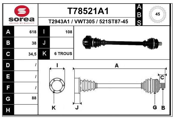 Приводной вал EAI T78521A1 1441010128 AXH N8L изображение 0