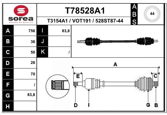 Приводной вал EAI T78528A1 1441010135 CGB 0L