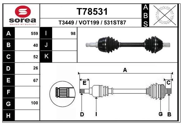 Приводной вал EAI T78531 B9 MOE 1441010138