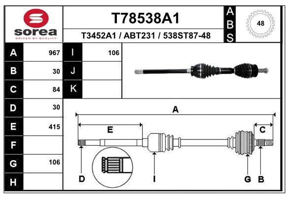 Приводной вал EAI YM3TI 4 1441010144 T78538A1 изображение 0