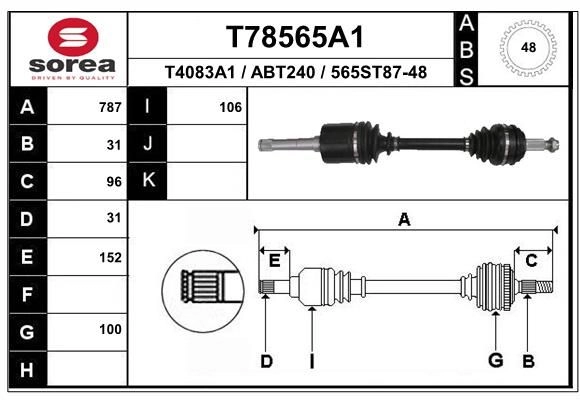 Приводной вал EAI T78565A1 EM0 GS 1441010169 изображение 0