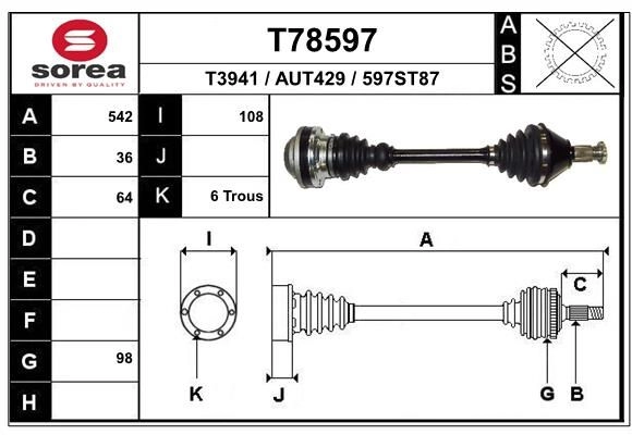 Приводной вал EAI T78597 JU9U 9 1441010175