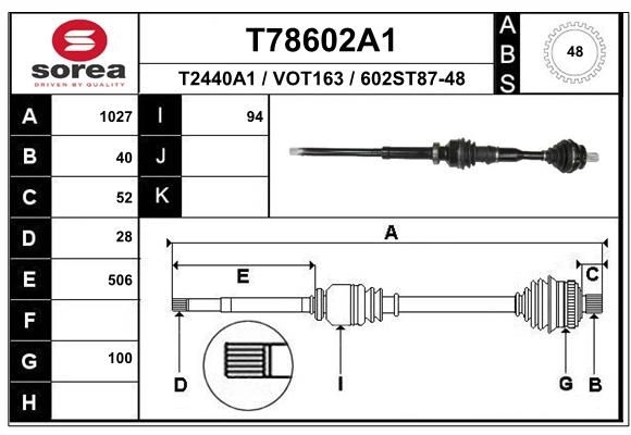 Приводной вал EAI N303 R 1441010178 T78602A1 изображение 0