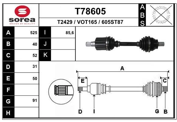 Приводной вал EAI T78605 OW71 QV 1441010181 изображение 0