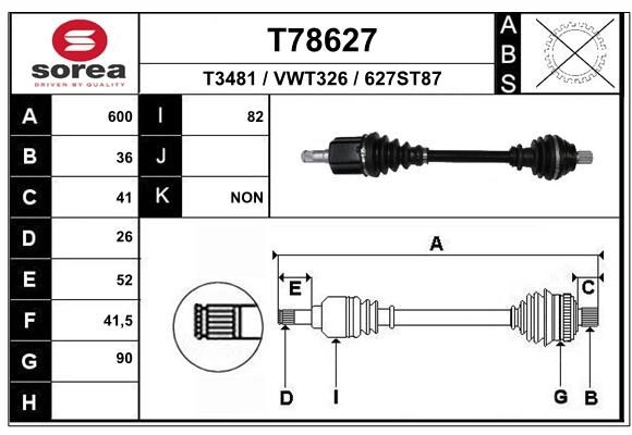 Приводной вал EAI T78627 1441010203 E2 34Y