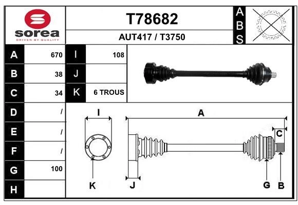 Приводной вал EAI T78682 1441010257 3AQC JD0 изображение 0