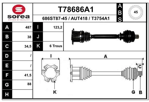 Приводной вал EAI 1441010261 JC K47GS T78686A1 изображение 0