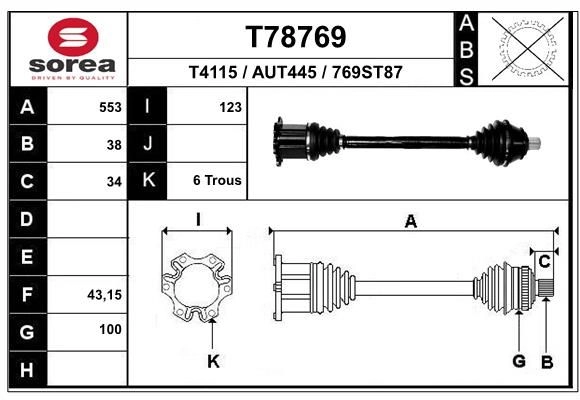 Приводной вал EAI 1441010342 ZF6 XFE T78769