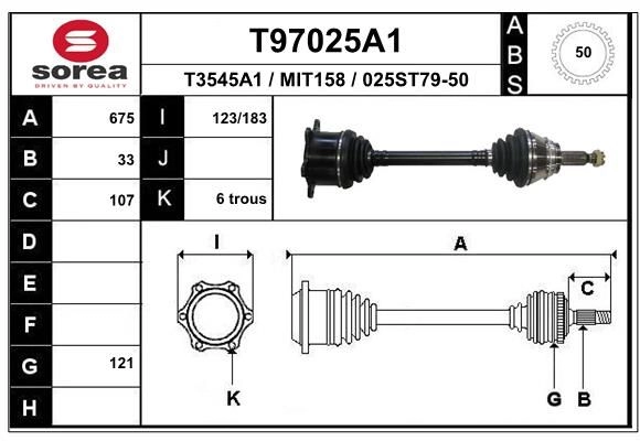 Приводной вал EAI T97025A1 1441010378 P69 HX3 изображение 0