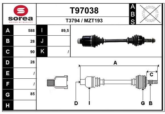 Приводной вал EAI G RL80DF 1441010390 T97038 изображение 0