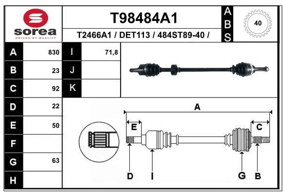 Приводной вал EAI J4RQ Y T98484A1 1441010541 изображение 0