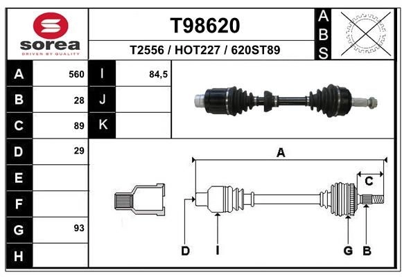 Приводной вал EAI T98620 1441010598 93X6 E4 изображение 0