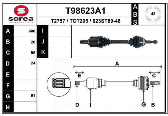 Приводной вал EAI 9MFM H 1441010601 T98623A1 изображение 0