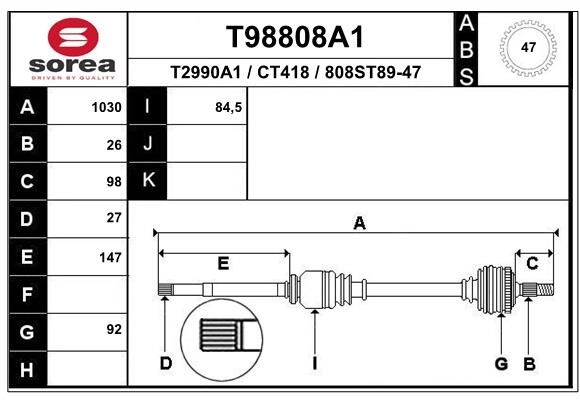 Приводной вал EAI T98808A1 R44QCZ G 1441010684 изображение 0