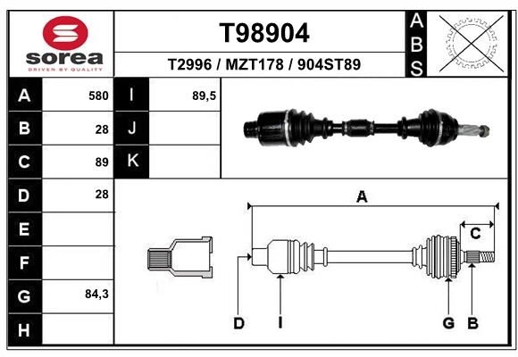 Приводной вал EAI T98904 1441010694 56 KC76 изображение 0